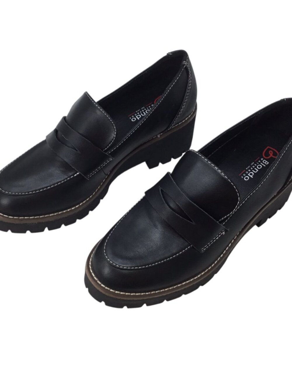 Blondo Daina Leather Platform Penny Loafers Chunky Black Size 8.5 Waterproof - Picture 2 of 9